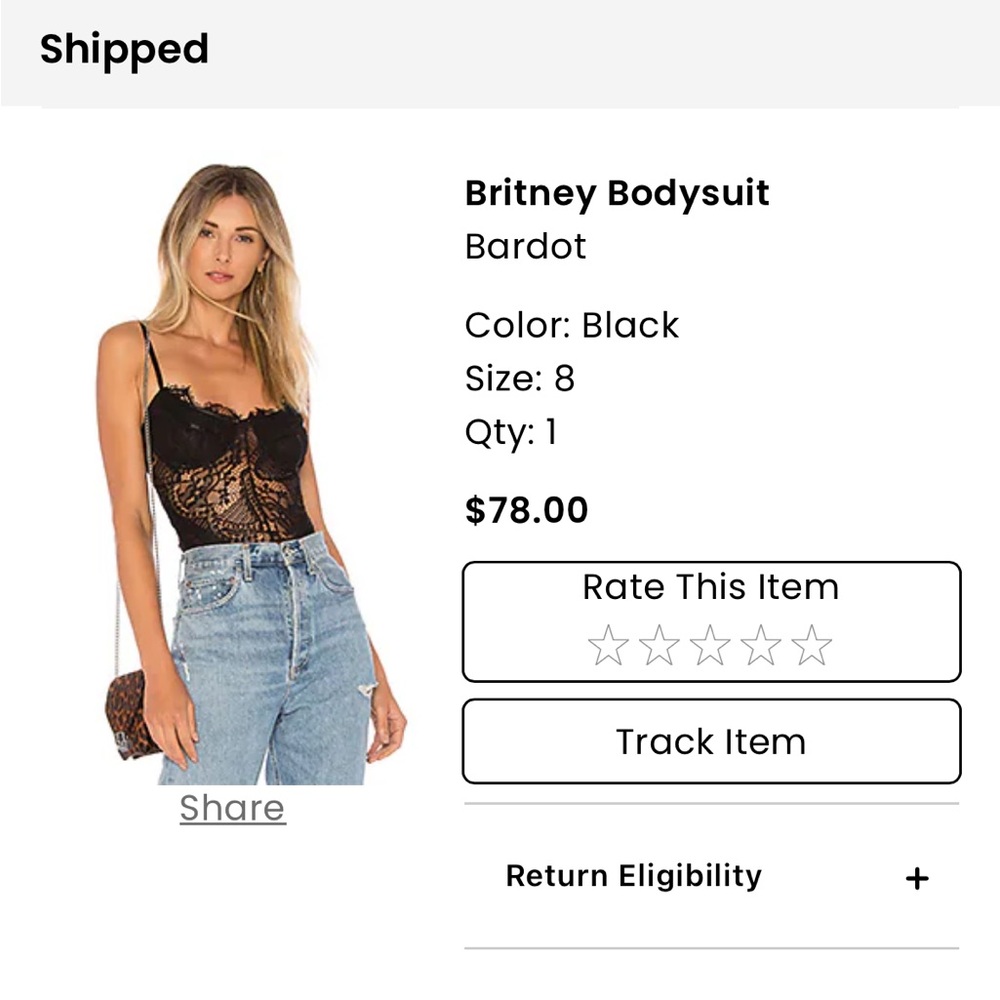 Bardot Britney Bodysuit Revolve Size 8 NWT